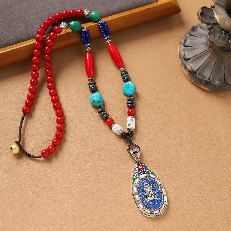 Tibetan Ethnic Style Pendant Necklace – Turquoise & Nepalese Copper Beads - view 4