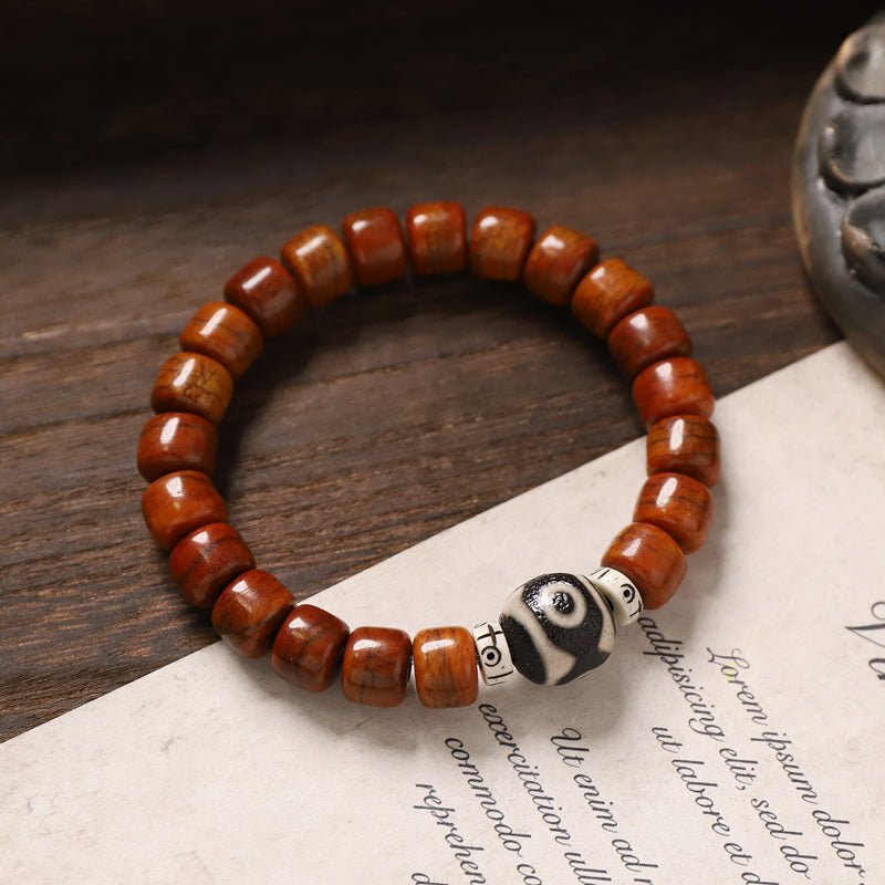Tibetan Natural Yak Bone Carved Bracelet – Agate & Dzi Bead Accents - view 3