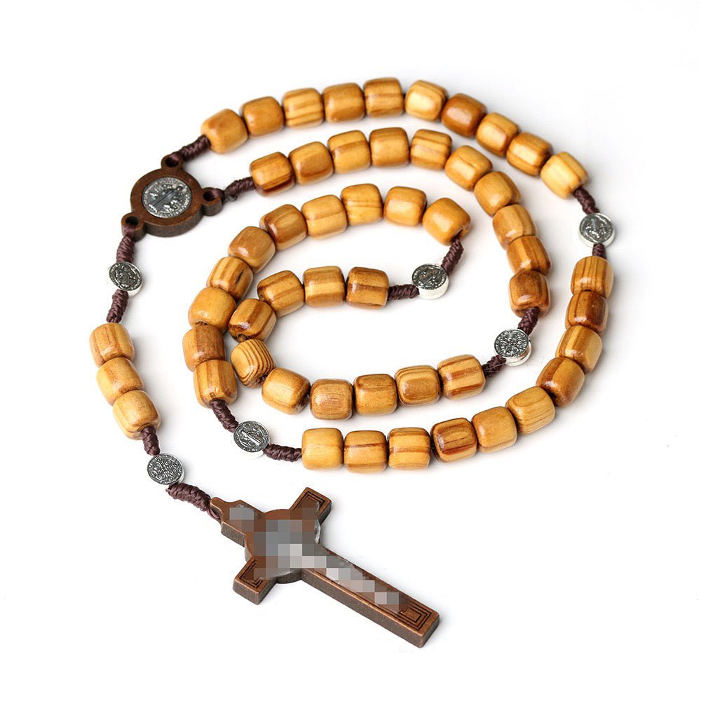 Natural Wooden Rosary Cross Necklace | Handmade - view 5