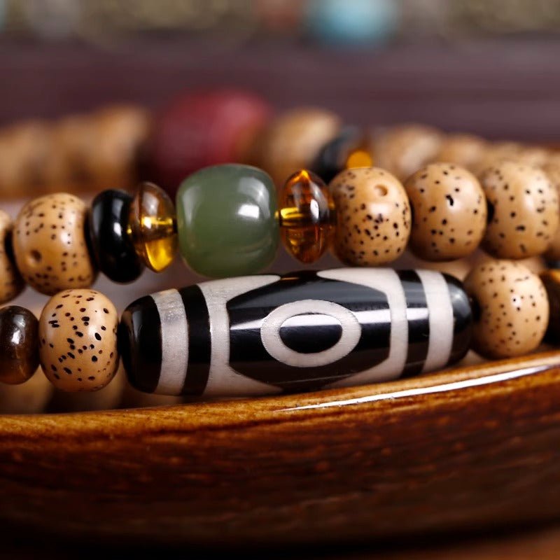 Limitation - 108 beads of sky pearl and bodhi seeds prayer beads-Obsidian - view 3