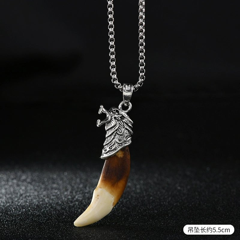 Tibetan Wolf Fang Pendant – Titanium Steel Necklace with Snake Chain - view 1