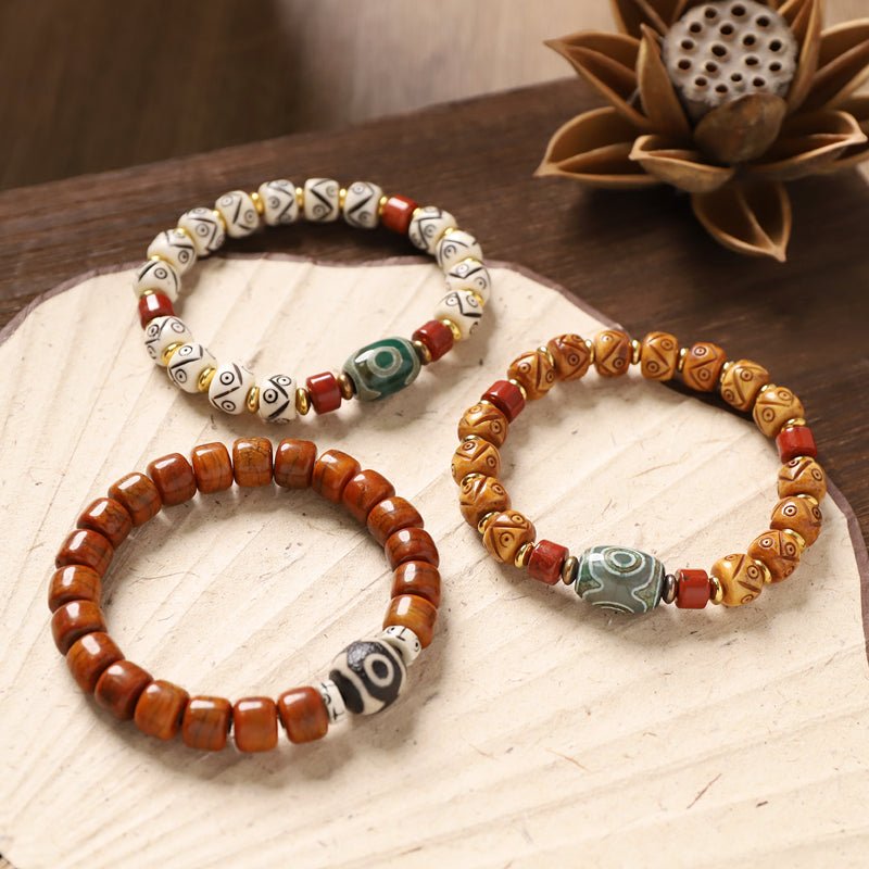 Tibetan Natural Yak Bone Carved Bracelet – Agate & Dzi Bead Accents - view 4