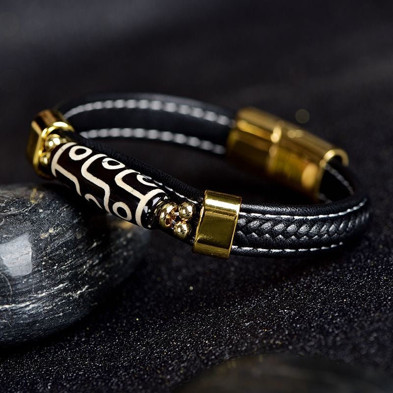 Tibetan Nine‑Eye Dzi Leather Woven Bracelet – Luck & Protection - view 3