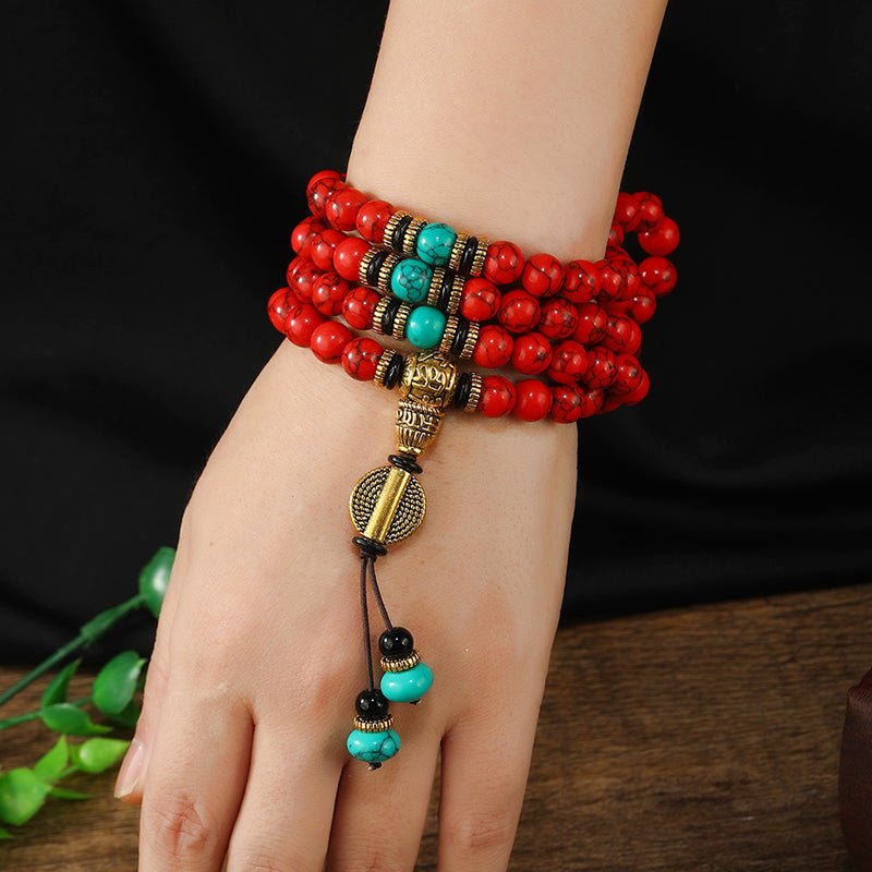 【Special offer】Tibetan Turquoise & Carnelian Rosary | 108 Beads - view 6