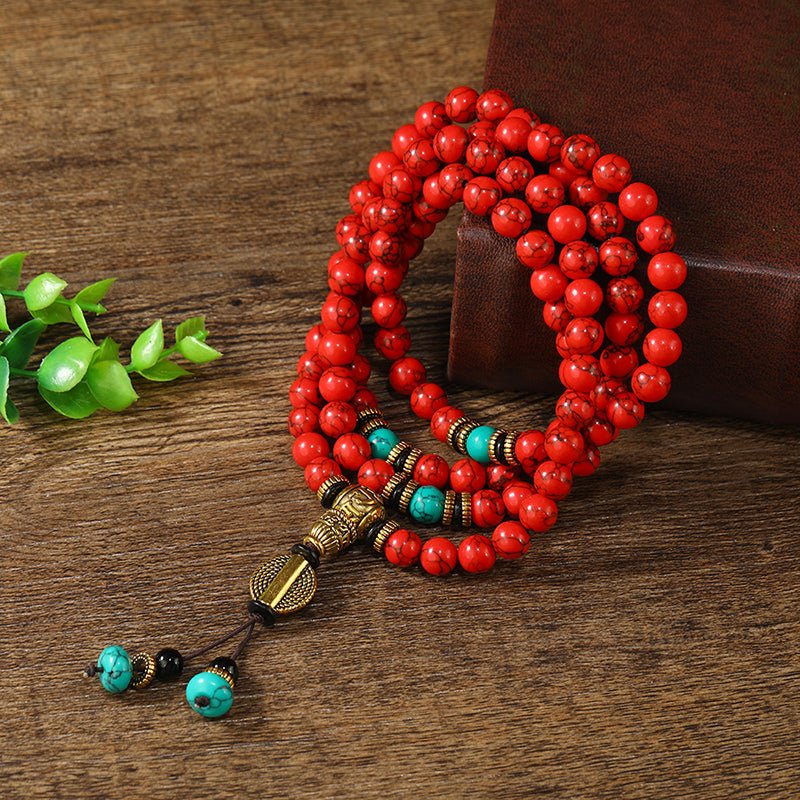 【Special offer】Tibetan Turquoise & Carnelian Rosary | 108 Beads - view 7