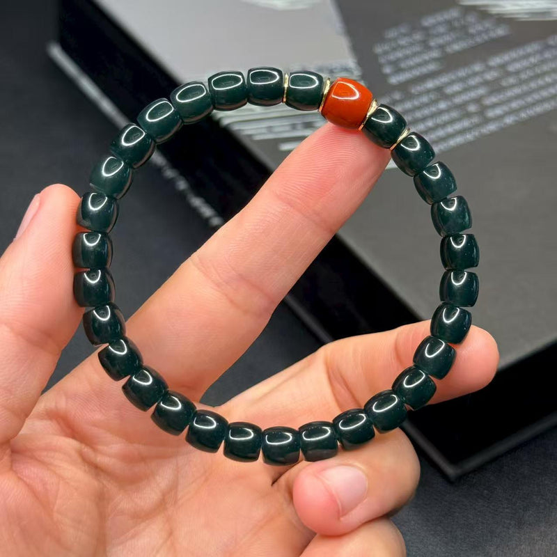 7mm High - Ice Weimaterial Jade Bracelet – Straight - Cut Artisan Craft for Stacking (Elegant & Unique) - Buddhabelief