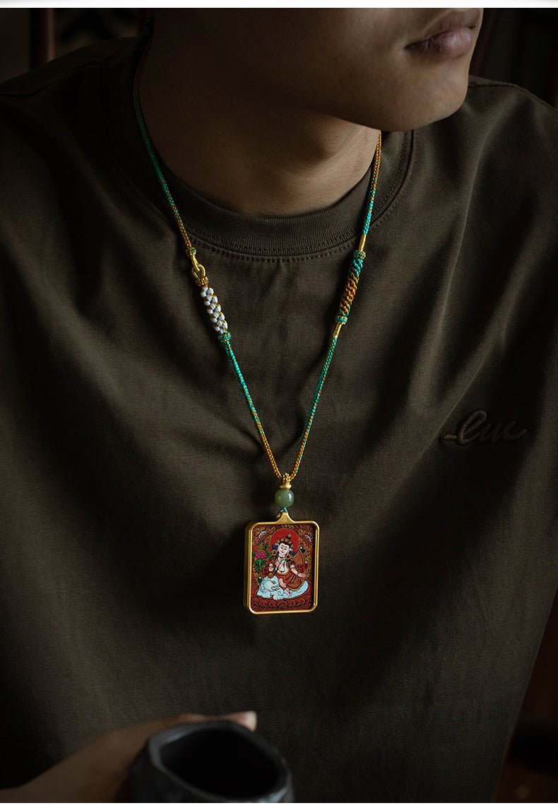 Limitation - Pure handcrafted Thangka with Hetian jade 【Venerable Lord of the Void Treasury】 - view 2