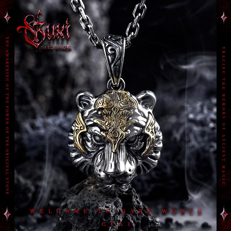 Jungle Overlord 925 Silver Men's Pendant Necklace - 925 Silver Necklace for Men