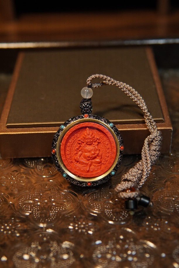 Yellow Jambhala Cinnabar Pendant – Monk-Blessed for Wealth & Prosperity — view 1