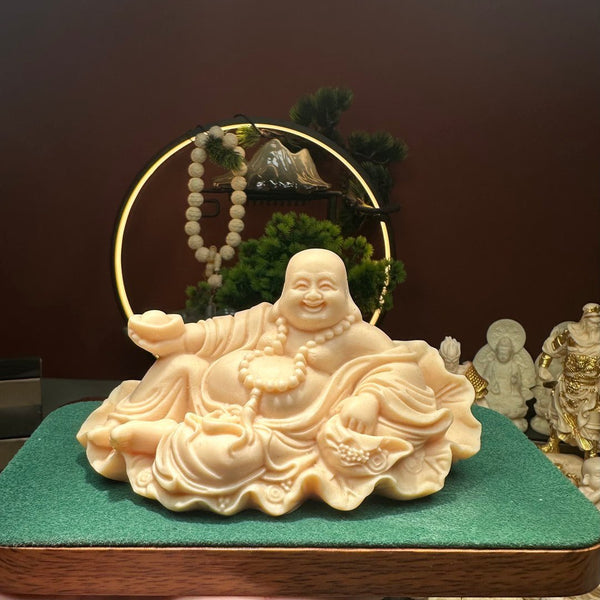 Hand-Carved Maitreya Buddha Statue – Bodhi Nut Sculpture with Natural Patina