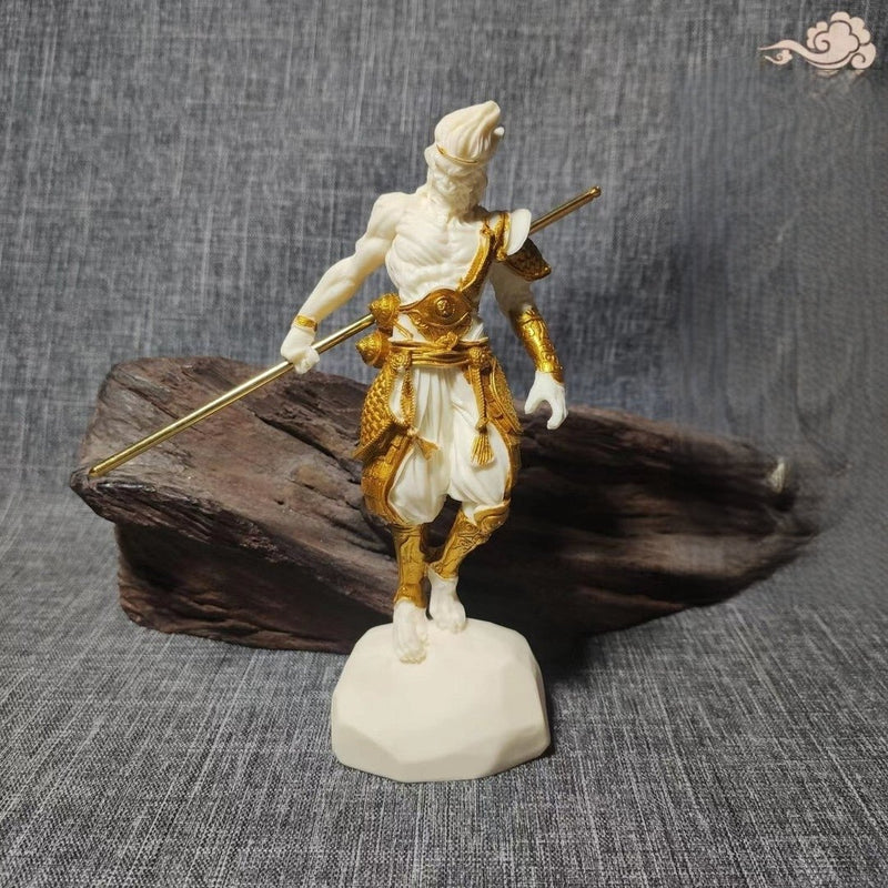 Hand - Carved Tagua Nut "Douzhanshengfo" Sun Wukong Sculpture – Gilded Buddhist Art for Collection & Spiritual Inspiration - Buddhabelief