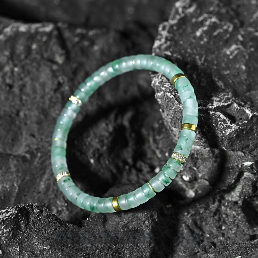 Jadeite Whisper Floating Flower Bracelet | 6mm Designer Mala - view 1