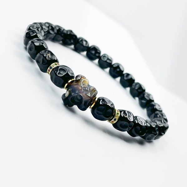 Hand-Carved Garuda Coconut Shell Bracelet – Black Gold Mala