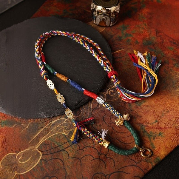 Tibetan Five-Color Handwoven Rope – Thangka Hanging for Blessings