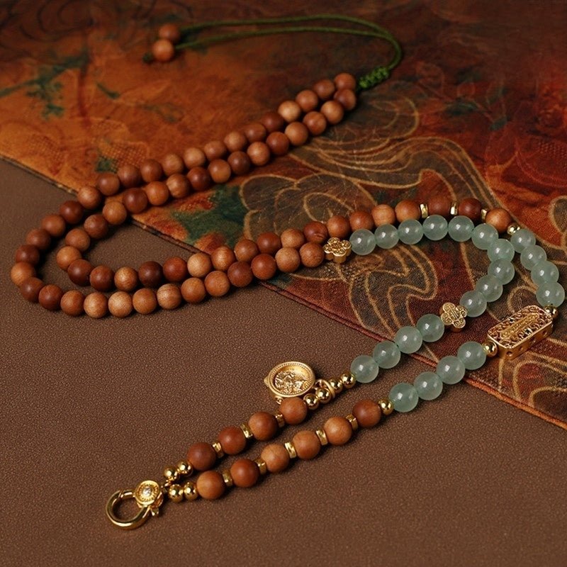 Copper & Wood Bead Thangka Prayer Cord – Adjustable Crystal Accent — view 1