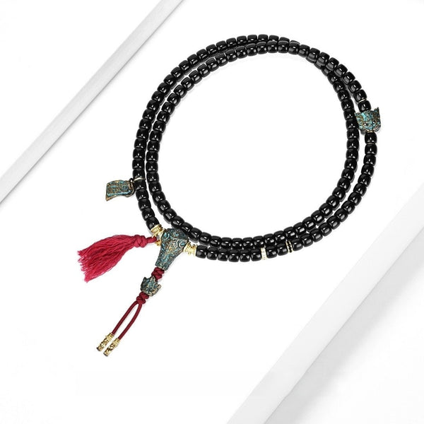 Black Golden Coconut Shell Mala | 65+ Beads Monk-Blessed Necklace