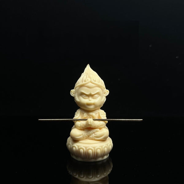 Hand-Carved Monkey King Tagua Nut Statue – Artisan Buddhist Art