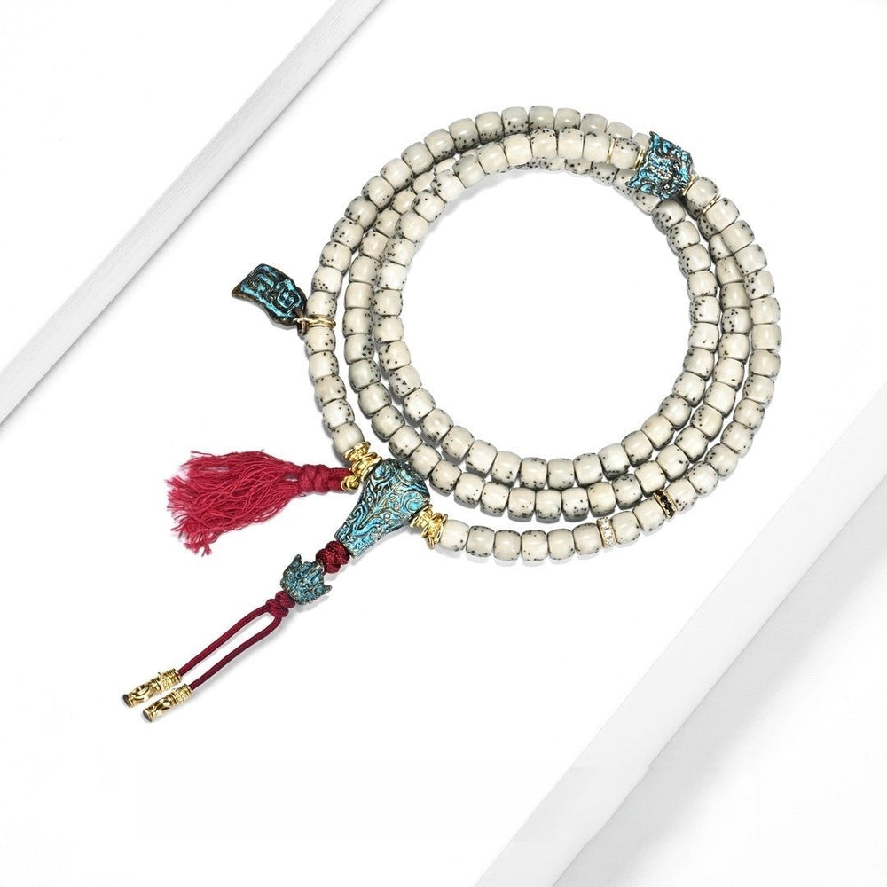 Dragon-Tiger Star Moon Bodhi Mala | Hainan Maogan 6x5 Necklace — view 1
