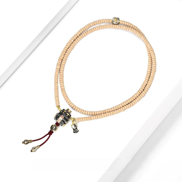 Golden White Emperor Tiger Mala | 5mm Regong Cypress Beads