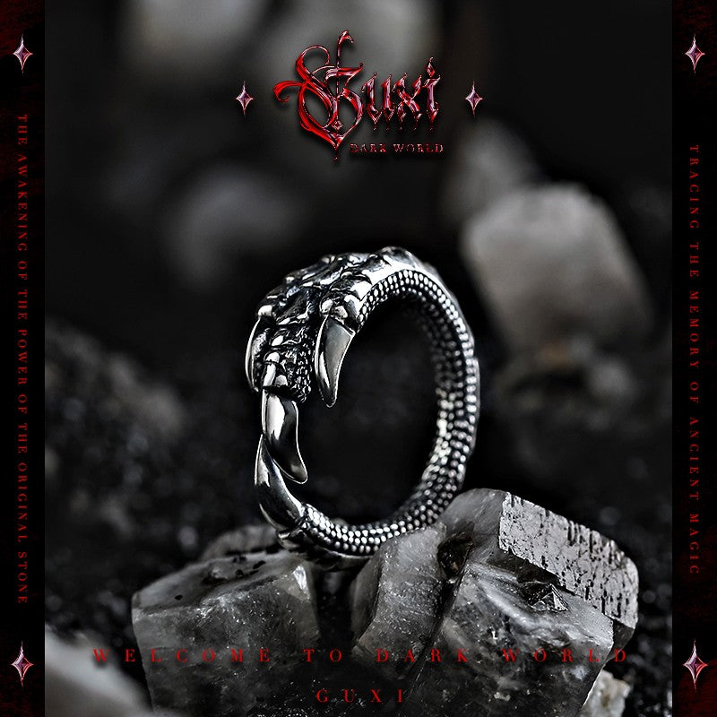 925 Silver Bone Dragon Claw Ring — front view (Buddhabelief sterling silver ring collection)