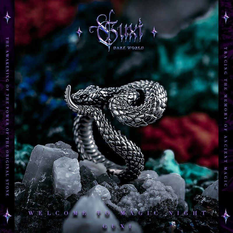 925 Silver Mythical Serpent Ring - Dark Retro Men's - 925 Silver Ring for Men