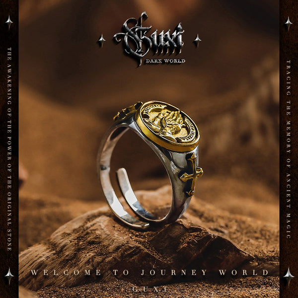Dominion Cross Oxidized Silver Band Ring