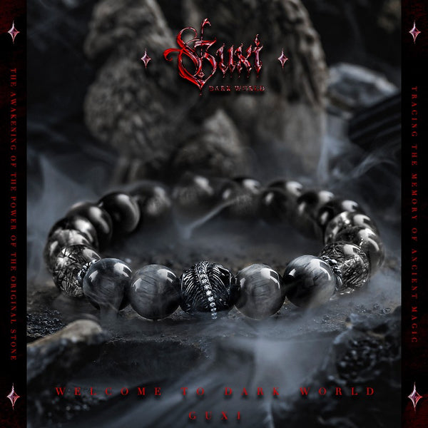 Dark Feather 925 Silver Beaded Bracelet for Men