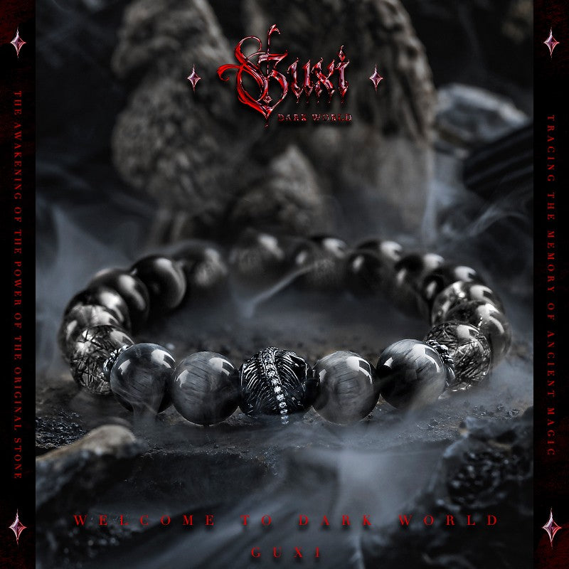 Dark Feather 925 Silver Beaded Bracelet for Men - 925 Silver Bracelet for Men