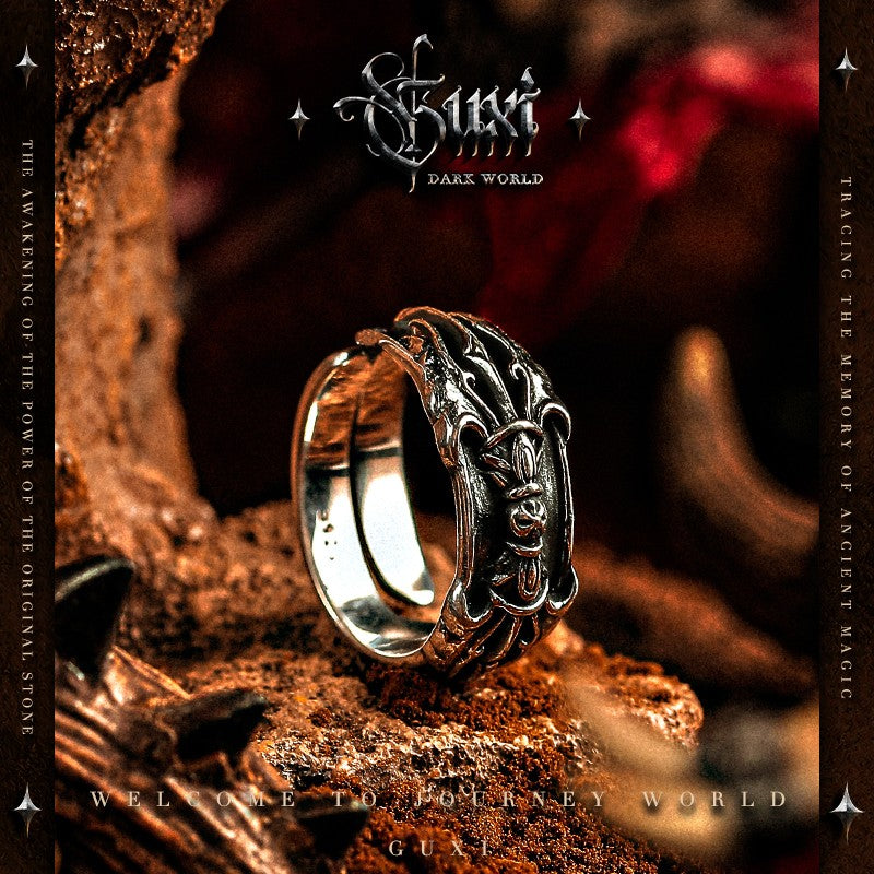 Epoch Six-Mantra Men's 925 Silver Gothic Ring - 925 Silver Ring for Men