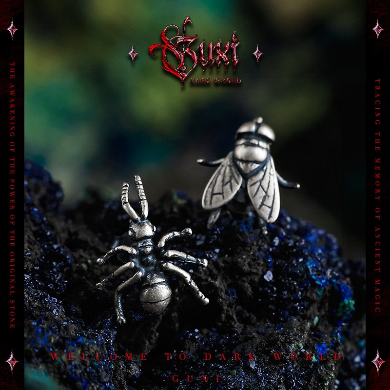 "Silent Depths" 3D Insect Sterling Silver Studs — view 1