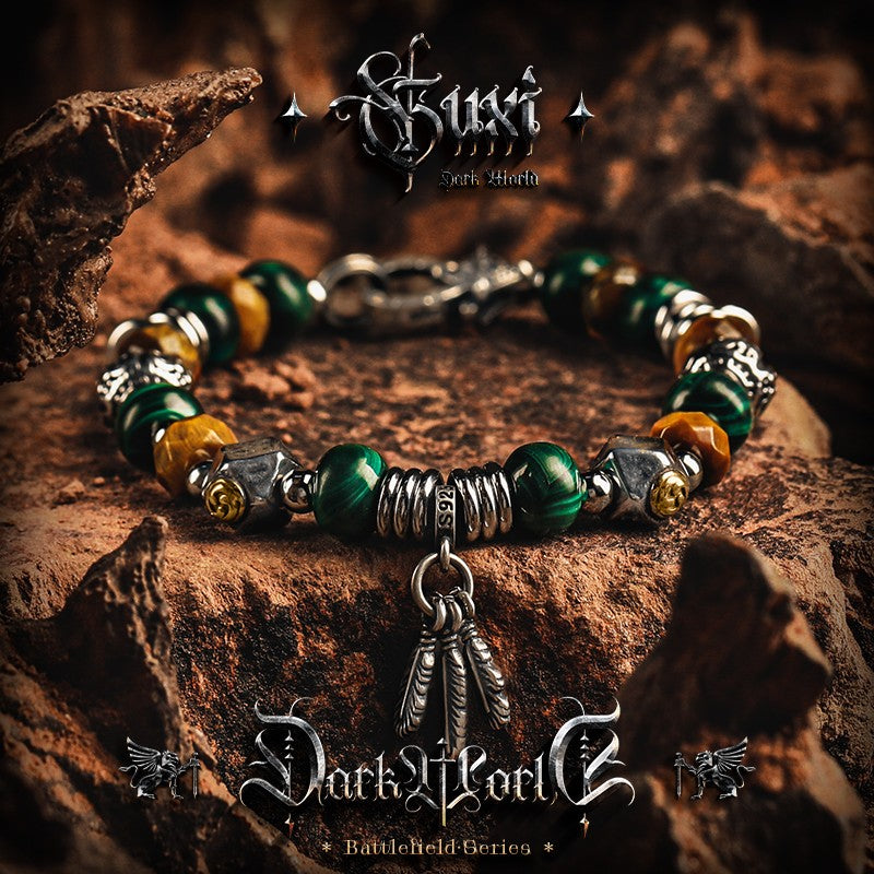 Feather Hunter 925 Silver Beaded Bracelet for Men — view 1