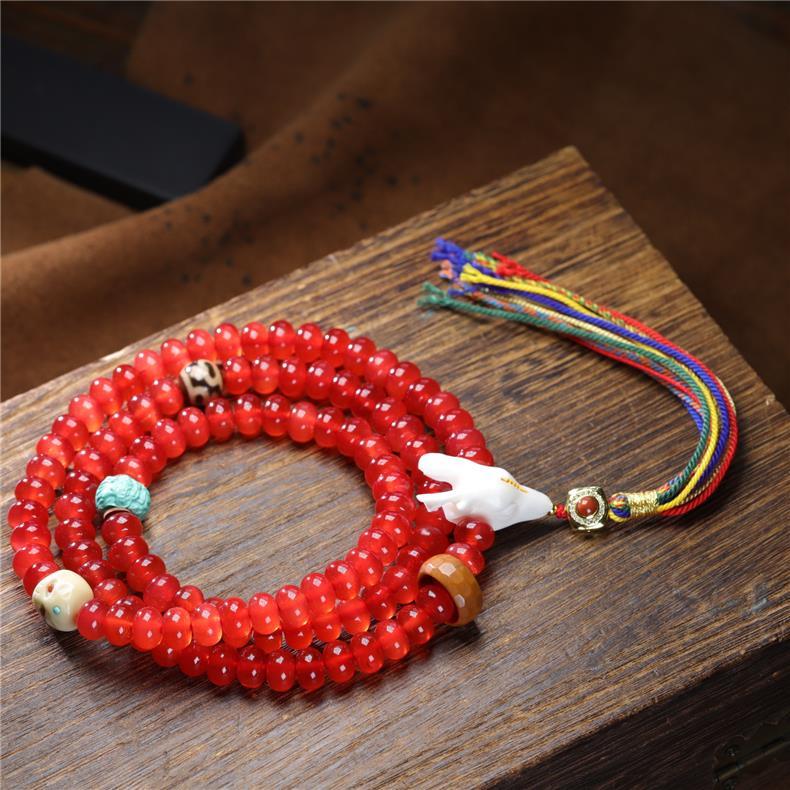 Natural Fish Surprise Stone 108 Abacus Beads Prayer Mala – Buddhist Rosary for Meditation, Protection & Cultural Collection - Buddhabelief