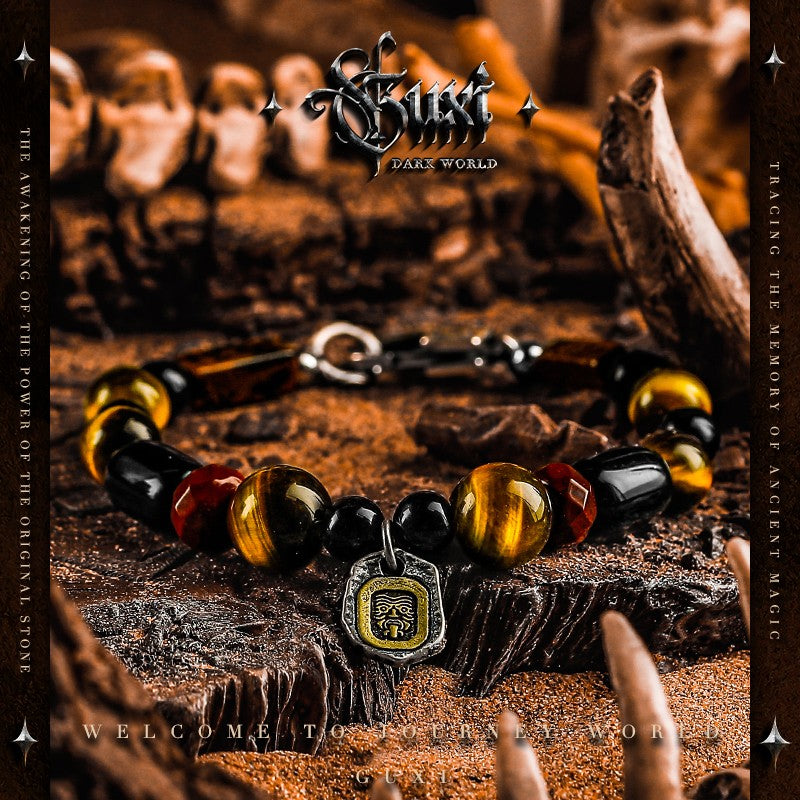 Solitary Flame Men's 925 Silver Vintage Beaded Bracelet — view 1