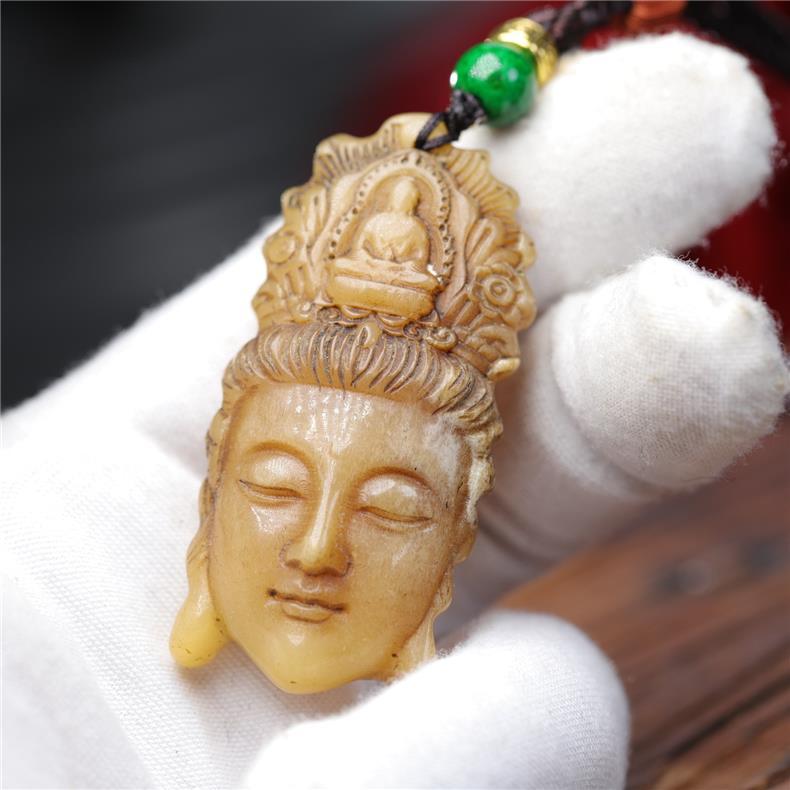 Tibetan - Style Camel Bone Guanyin Pendant Necklace – Hand - Carved Buddhist Amulet, Handmade Rope Chain - Buddhabelief
