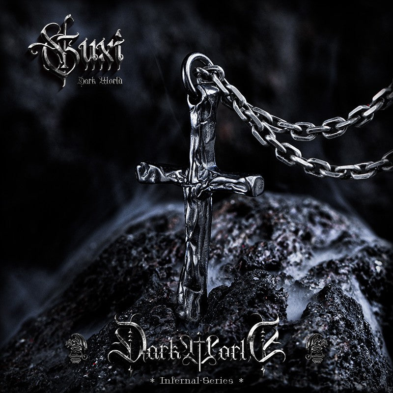 925 Silver Men's Abyssal Cross Necklace - 925 Silver Necklace for Men