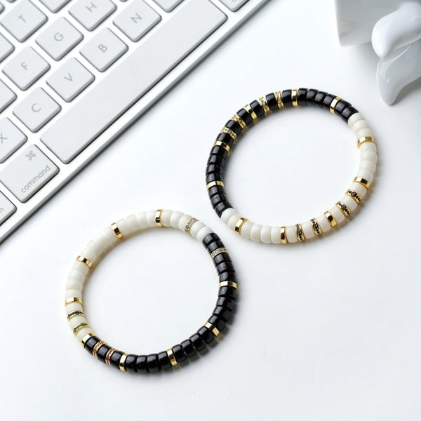 Tai Chi Yin-Yang Bracelet | Black Gold & White Bodhi Beads