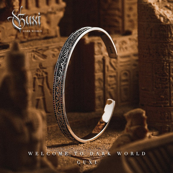Dreamscape Pattern 925 Silver Cuff Bracelet for Men
