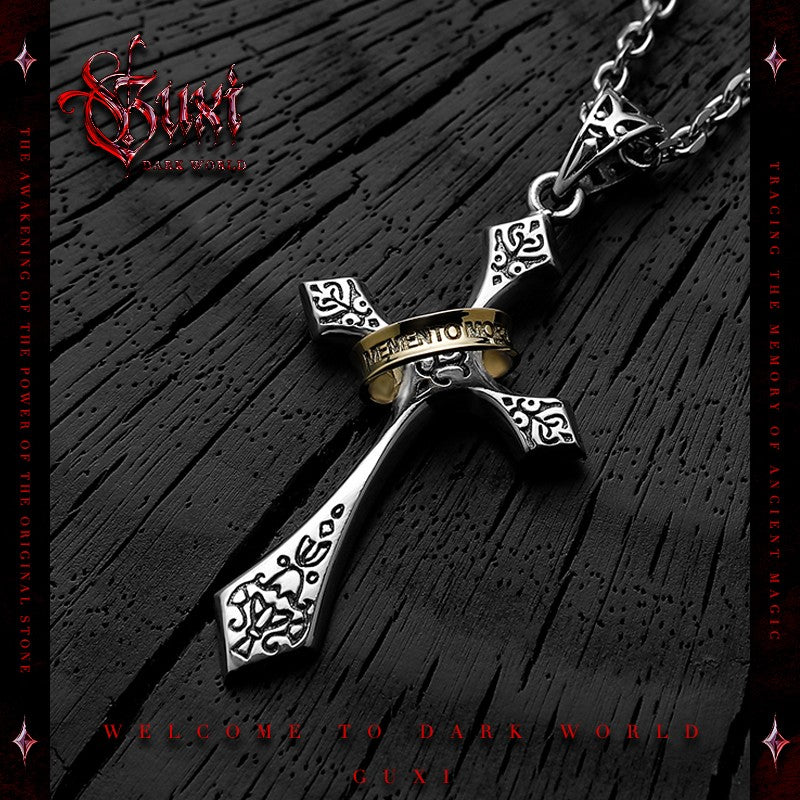 Halo of Holy Light Dark Cross 925 Silver Pendant Necklace - 925 Silver Necklace for Men