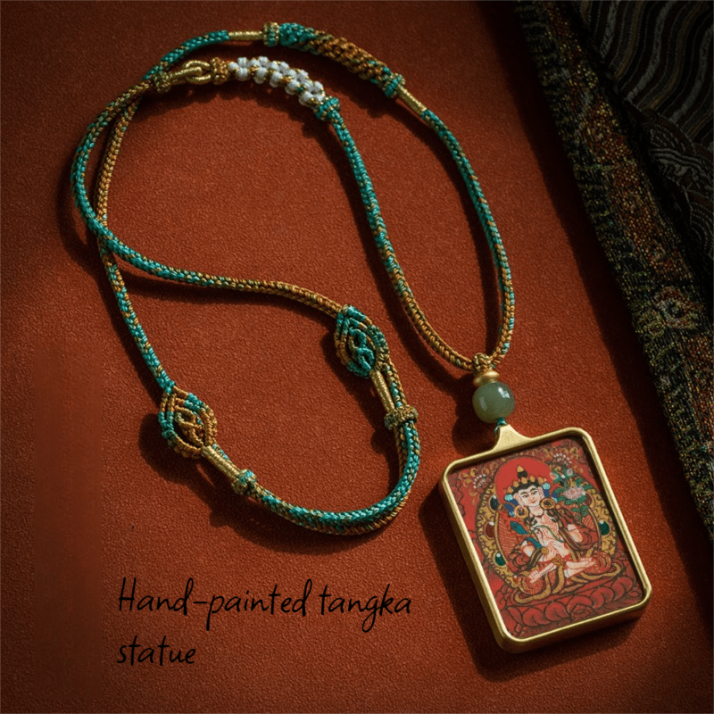 Limitation - Pure handcrafted Thangka with Hetian jade 【Venerable Lord of the Void Treasury】 - view 1