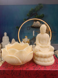 Mahavairocana Buddha Lotus Throne Ivory Nut Sculpture - Sacred Buddhist Art Carving