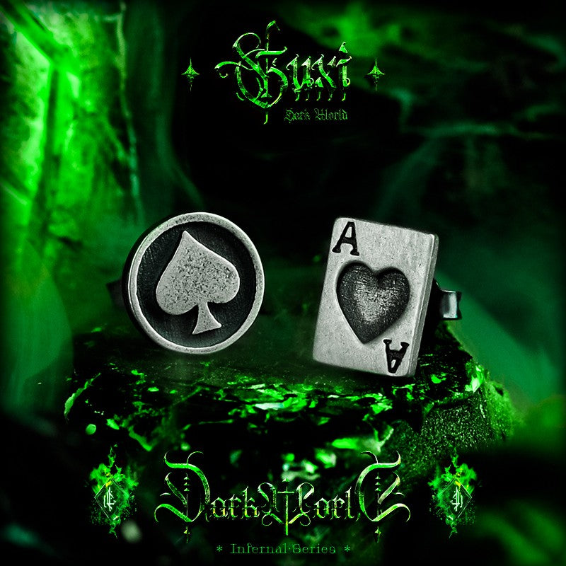 925 Silver Poker Card Stud Earrings - Unisex Vintage - 925 Silver Ring for Men