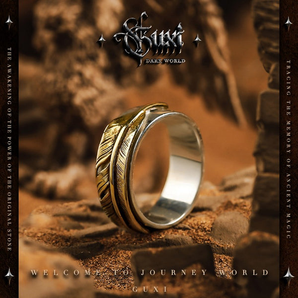 925 Silver Feather Ring - Vintage Men's Statement Band