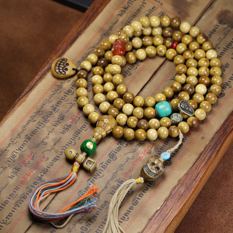 Tibetan - Style 10mm Natural Yak Bone 108 Prayer Beads – Handcrafted Buddhist Mala for Meditation, Blessing & Collection - Buddhabelief