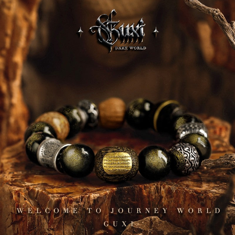 Spirit-Mirror 925 Silver Beaded Bracelet for Men — front view (Buddhabelief sterling silver ring collection)