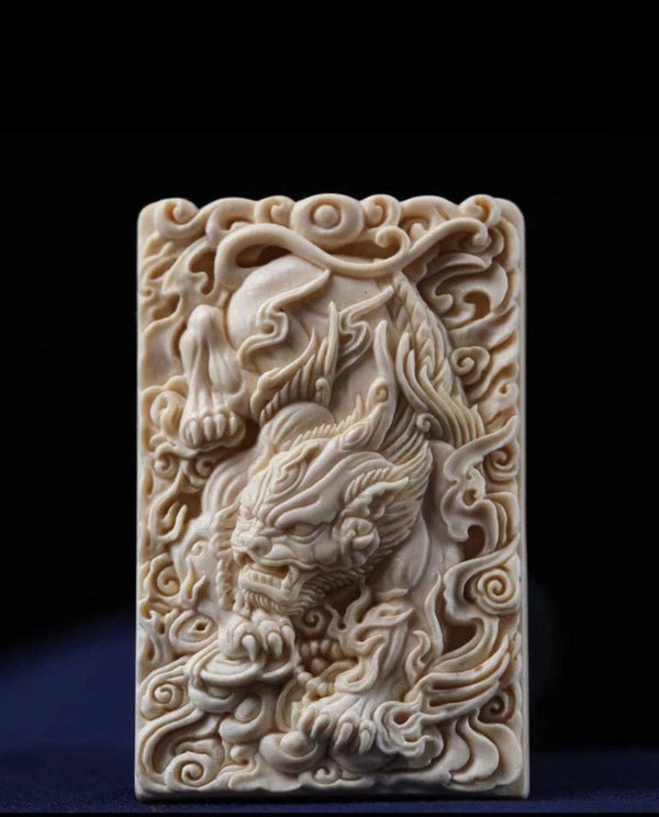 Golden Coin Pi Yao Ivory Nut Necklace - Wealth Attraction Root Carving Pendant