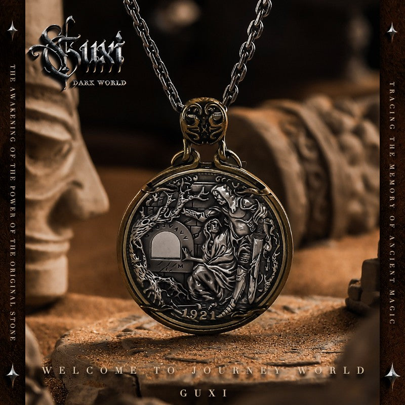 Lightsaber Coin Pendant Necklace for Men - 925 Silver Necklace for Men