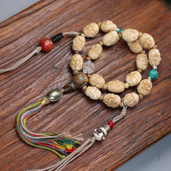 18 Arhats Tibetan Yak Bone Mala - Hand Carved Buddhist Prayer Beads