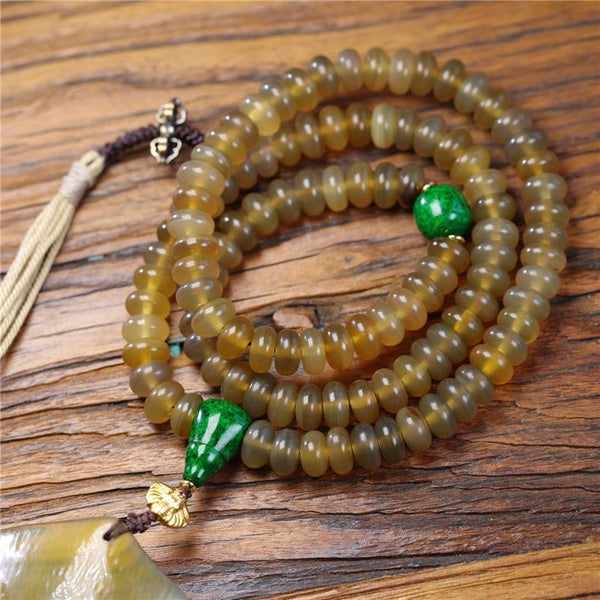 Natural Buffalo Horn 108 Prayer Beads – Handcrafted Buddhist Mala