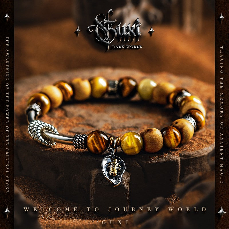 Vitality 925 Silver Beaded Bracelet for Men — front view (Buddhabelief sterling silver ring collection)