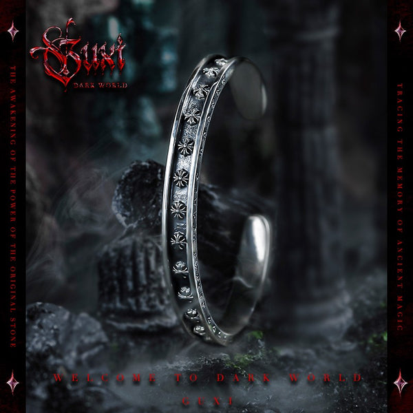 Gothic Cross 925 Silver Open Cuff Bracelet